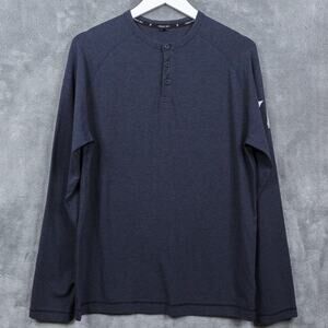 PUBLIC‎ REC Pima Cotton Crew Neck Go To Henley Long Sleeve Gray Logo Mens Sz M